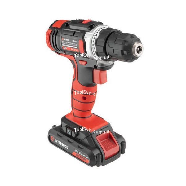 Дриль-шурупокрут акумуляторний Li-Ion 18 В, 25 Nm, 0-400/0-1500 об/хв., 2*2.0 Аг INTERTOOL WT-0314 WT-0314 фото