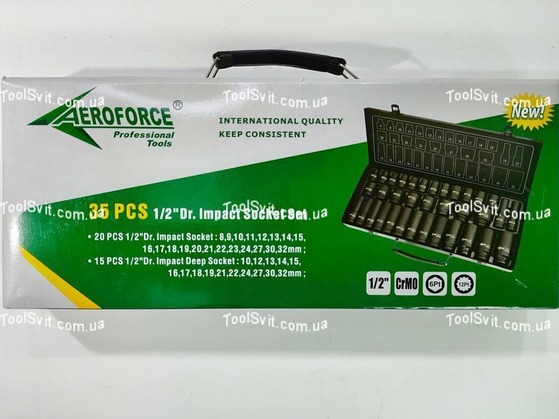 Набір головок 1/2" ударних довгі+ короткі 35 од. в кейсі (8-32мм) K4223 JTC (4119 F) Aeroforce AE-T35 AE-T35 фото