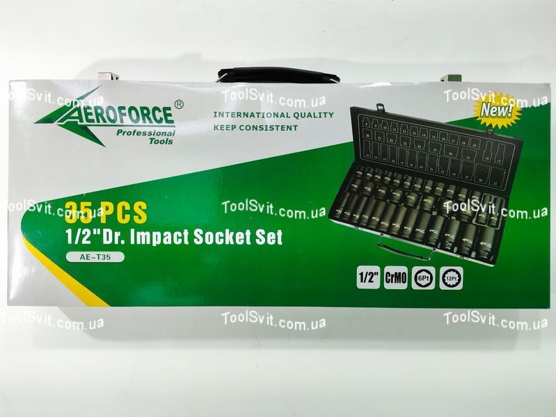 Набір головок 1/2" ударних довгі+ короткі 35 од. в кейсі (8-32мм) K4223 JTC (4119 F) Aeroforce AE-T35 AE-T35 фото