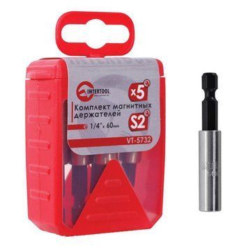 Комплект магнитных держателей 1/4"x 60 мм - 5 шт. INTERTOOL VT-5732 VT-5732 фото