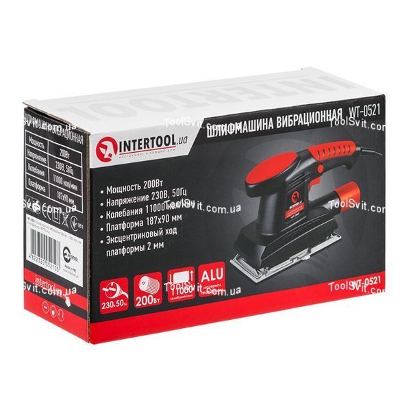 Шліфмашина вібраційна 200 Вт, 11000 кол./хв, платформа 187*90 мм INTERTOOL WT-0521 WT-0521 фото