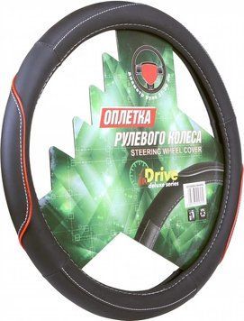 Чохол на кермо InDrive зі штучної шкіри XXL чорний з червоним (IDS-B003-BK/RD-XXL) 5620 фото